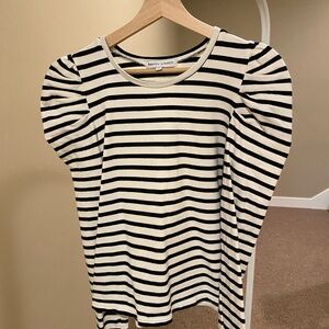 Rebecca Minkoff Puff Sleeve Ecru with Black Stripes, Long sleeve shirt, size M